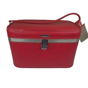 Vintage 60s Red Travel Train Case Carry On Bag